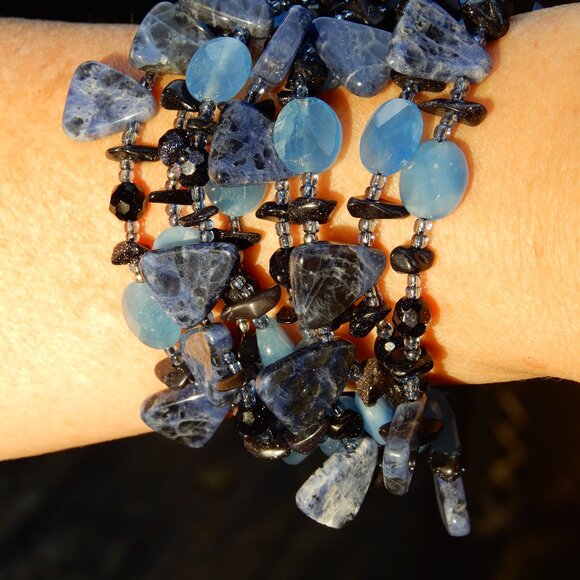 Multi-Strand Blue Agate and Silver Bracelet - Picture 9 of 10